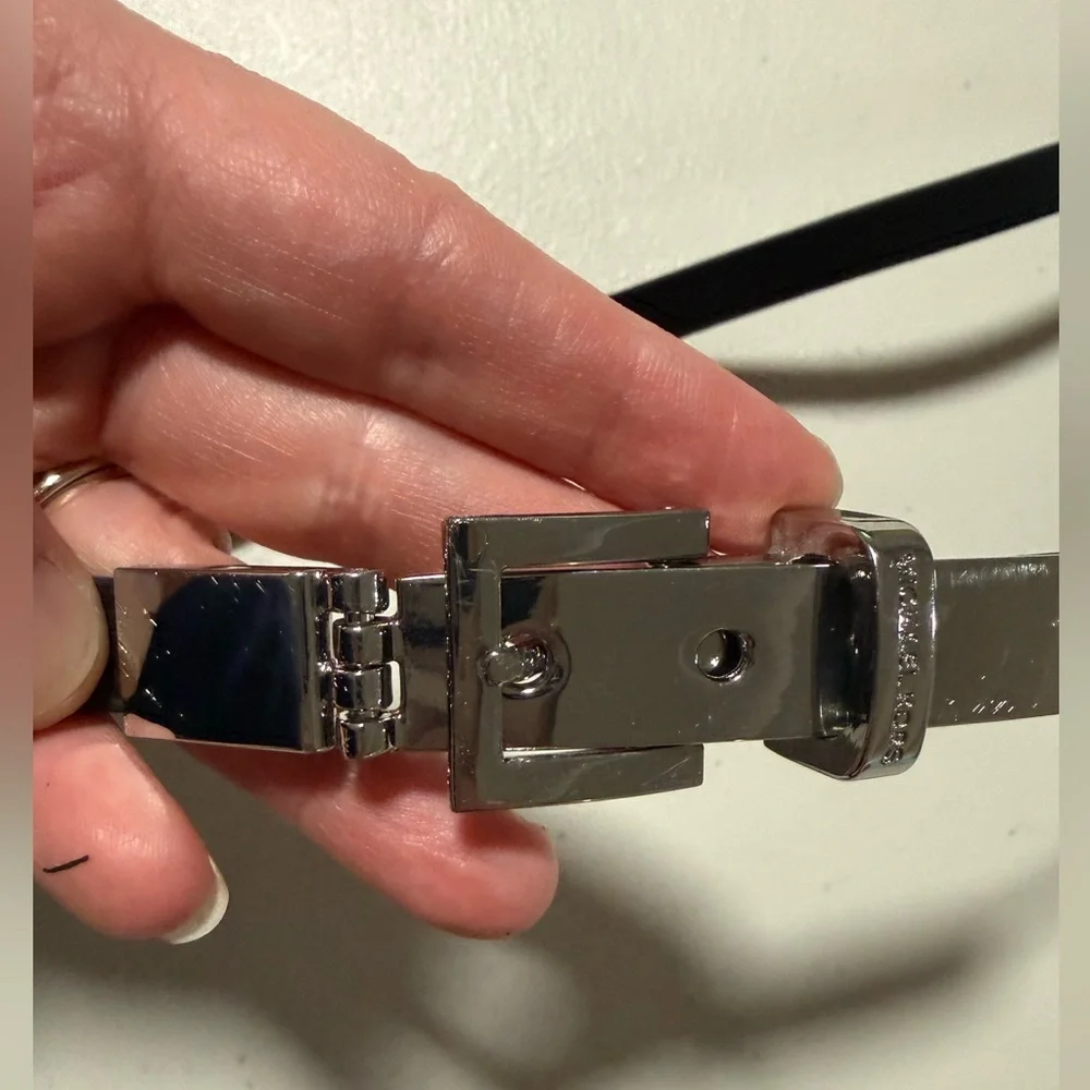 Michael Kors Black Thin Silver Buckle Belt Size XL Classic Minimalist